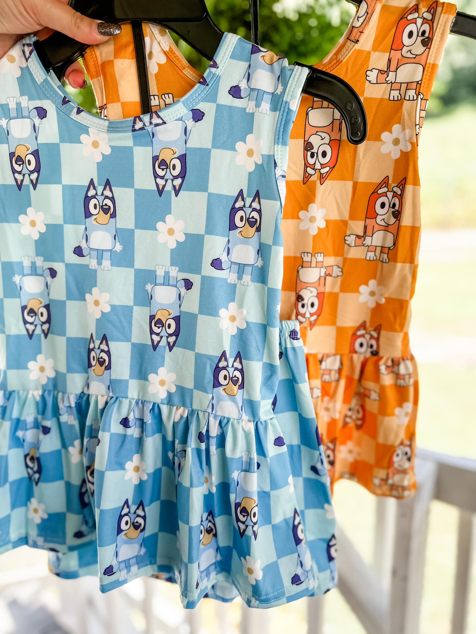 Blue & Orange Dog Flare Top Biker Short Sets