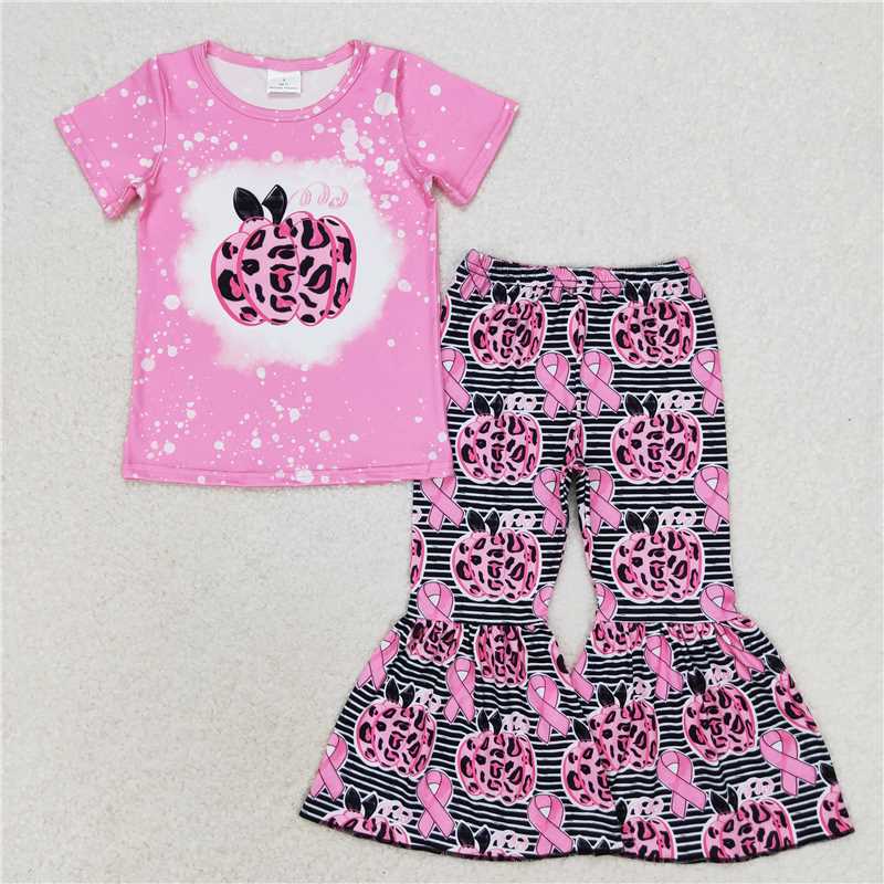 Pink Leopard Pumpkin & Ribbon Girls Bell Pants Set