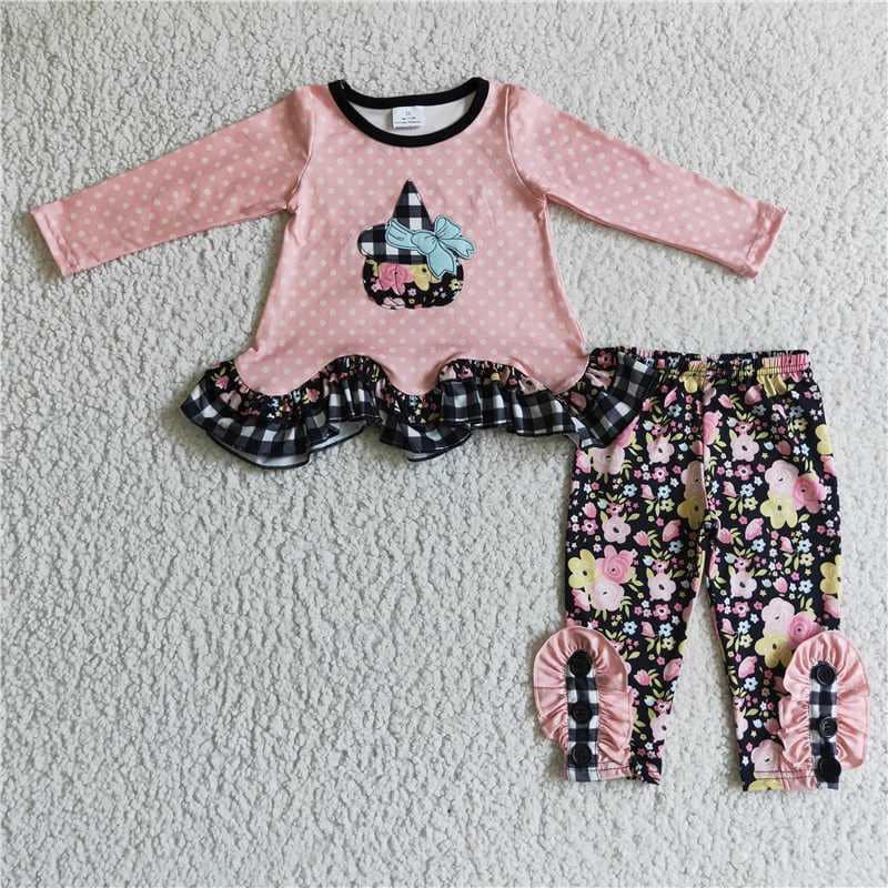 Embroidered Witch Hat Girls Pants Set