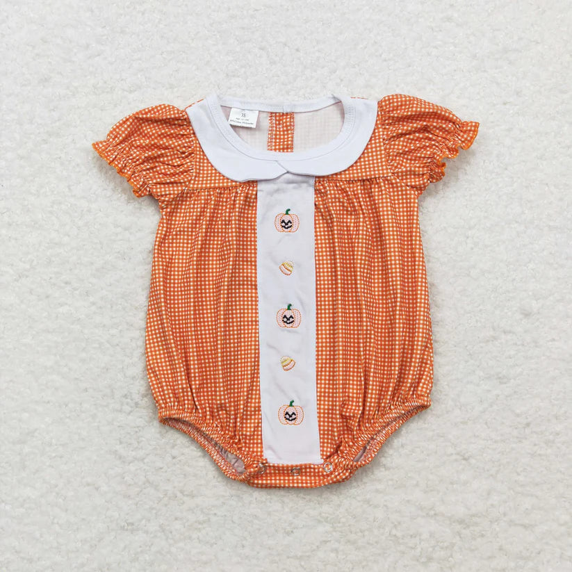 Pumpkin Smocked Plaid Bubble Romper