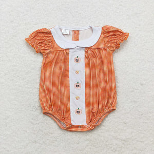 Pumpkin Smocked Plaid Bubble Romper