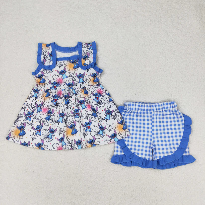 Blue Ruffle S T I T C H Shorts Set